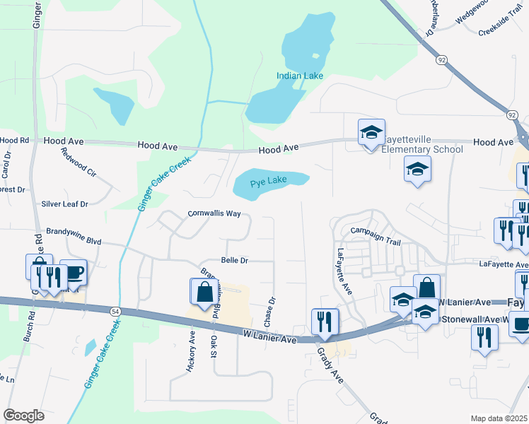 map of restaurants, bars, coffee shops, grocery stores, and more near 505 Chase Drive in Fayetteville
