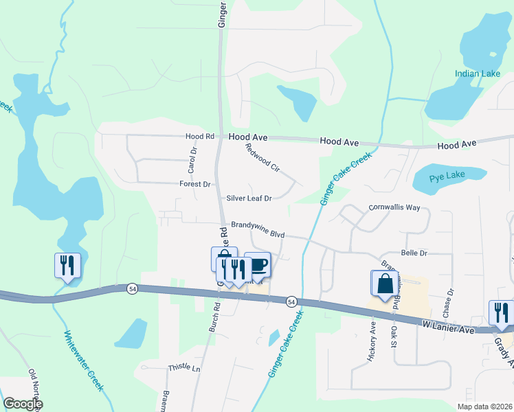 map of restaurants, bars, coffee shops, grocery stores, and more near 135 Silver Leaf Drive in Fayetteville