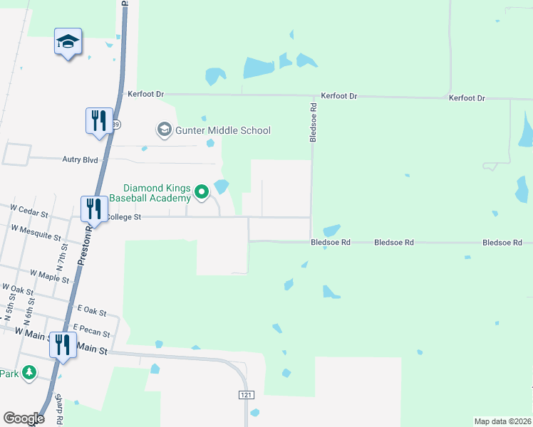 map of restaurants, bars, coffee shops, grocery stores, and more near 500 East College Street in Gunter