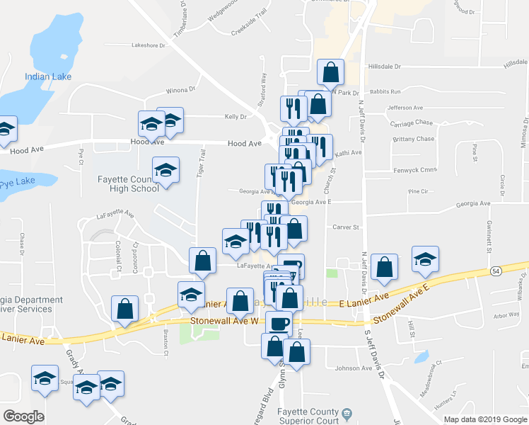 map of restaurants, bars, coffee shops, grocery stores, and more near 278 Glynn Street North in Fayetteville
