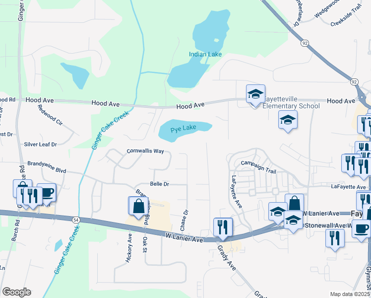 map of restaurants, bars, coffee shops, grocery stores, and more near 505 Chase Drive in Fayetteville