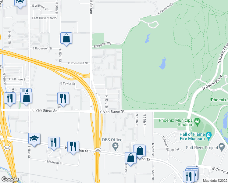 map of restaurants, bars, coffee shops, grocery stores, and more near 5335 East Taylor Street in Phoenix