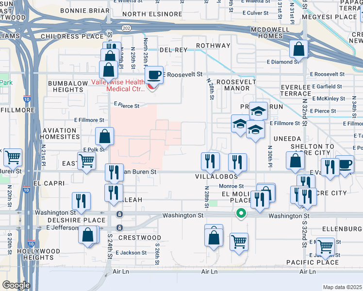 map of restaurants, bars, coffee shops, grocery stores, and more near 374 Az State Asylum in Phoenix