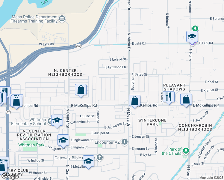 map of restaurants, bars, coffee shops, grocery stores, and more near 320 East McKellips Road in Mesa