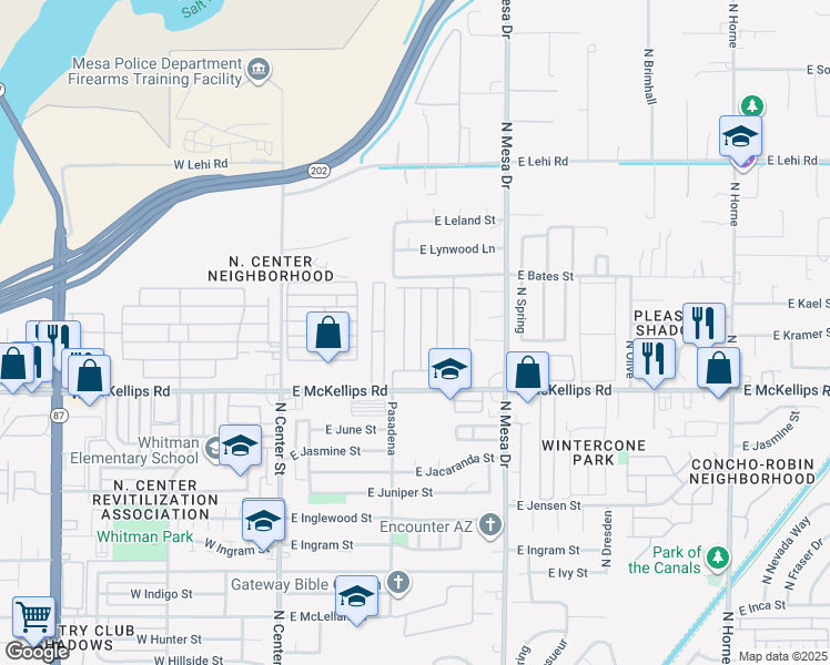 map of restaurants, bars, coffee shops, grocery stores, and more near 320 East McKellips Road in Mesa