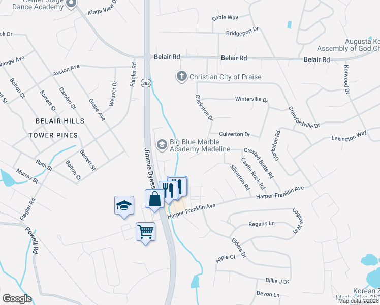map of restaurants, bars, coffee shops, grocery stores, and more near 4674 Crested Butte Road in Augusta