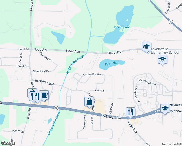 map of restaurants, bars, coffee shops, grocery stores, and more near 245 Cornwallis Way in Fayetteville