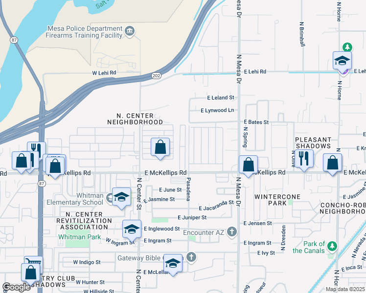 map of restaurants, bars, coffee shops, grocery stores, and more near 130 East McKellips Road in Mesa
