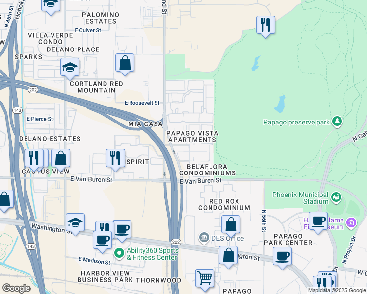 map of restaurants, bars, coffee shops, grocery stores, and more near 425 North 53rd Street in Phoenix