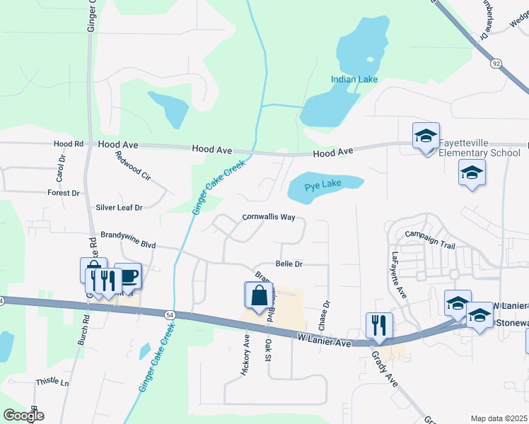 map of restaurants, bars, coffee shops, grocery stores, and more near 245 Cornwallis Way in Fayetteville