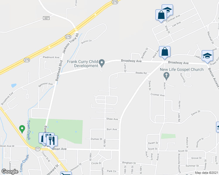 map of restaurants, bars, coffee shops, grocery stores, and more near 192 Curry Court in Talladega