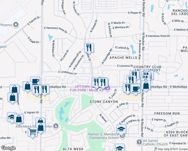map of restaurants, bars, coffee shops, grocery stores, and more near 554 North 56th Street in Mesa