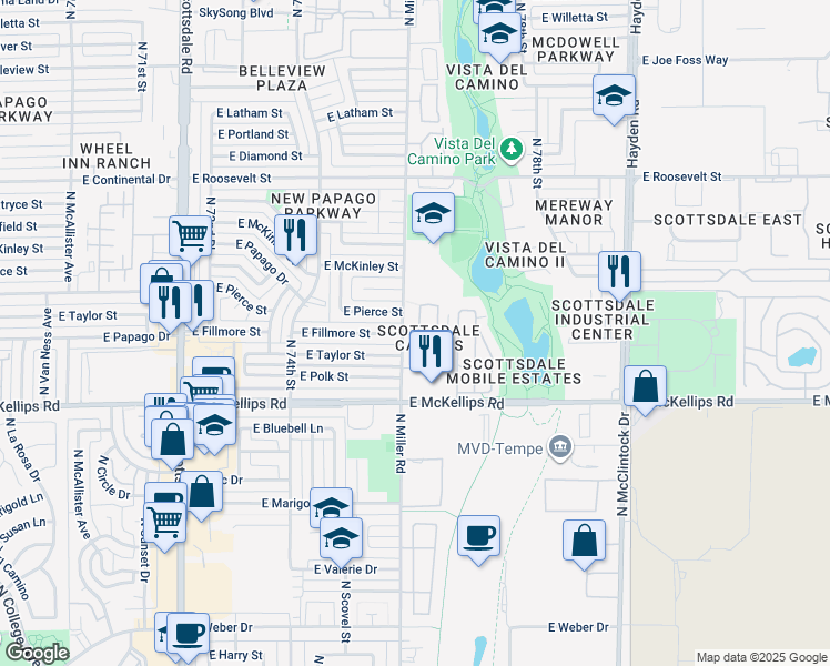 map of restaurants, bars, coffee shops, grocery stores, and more near 7556 East Taylor Street in Scottsdale