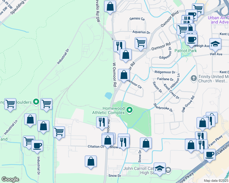 map of restaurants, bars, coffee shops, grocery stores, and more near 109 West Oxmoor Road in Homewood