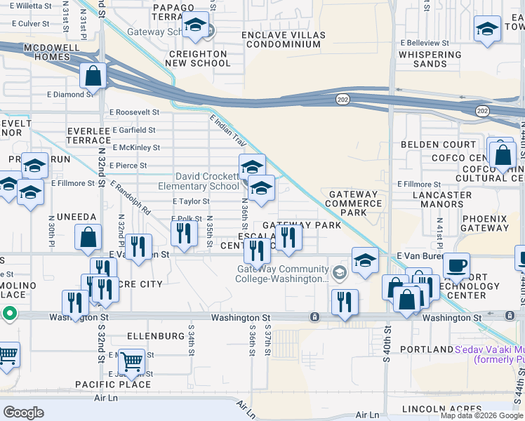 map of restaurants, bars, coffee shops, grocery stores, and more near 425 North 36th Street in Phoenix