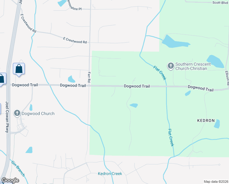 map of restaurants, bars, coffee shops, grocery stores, and more near 406 Dogwood Trail in Tyrone