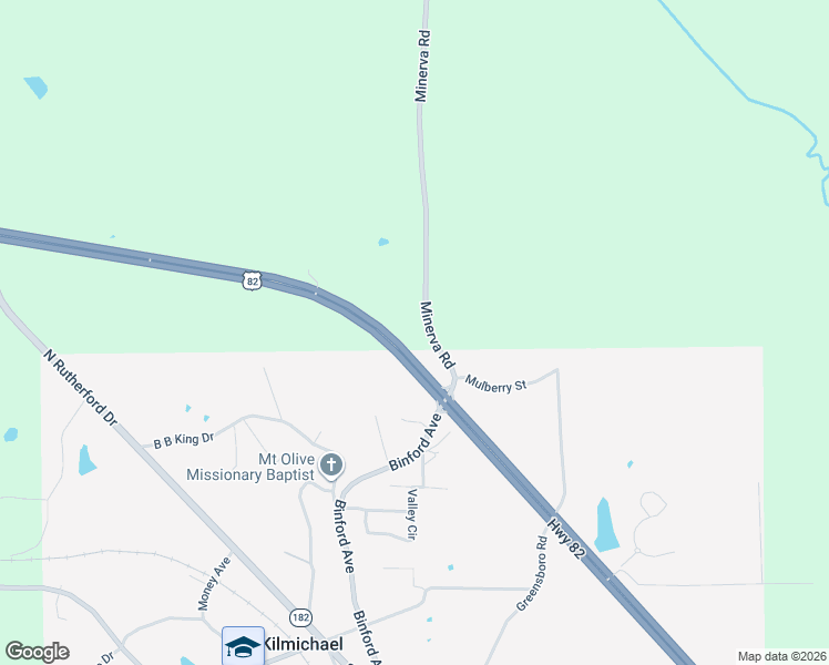 map of restaurants, bars, coffee shops, grocery stores, and more near 23 Minerva Road in Kilmichael