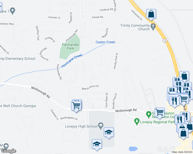 map of restaurants, bars, coffee shops, grocery stores, and more near 1576 Arcadia Court in Hampton