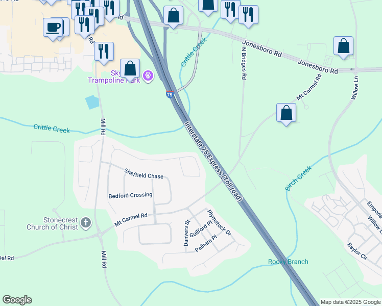 map of restaurants, bars, coffee shops, grocery stores, and more near 759 Hennepin Terrace in McDonough