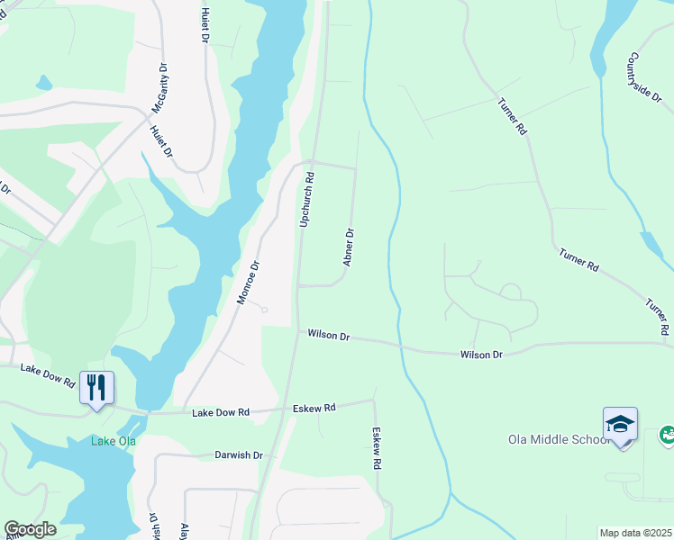 map of restaurants, bars, coffee shops, grocery stores, and more near 125 Abner Drive in McDonough