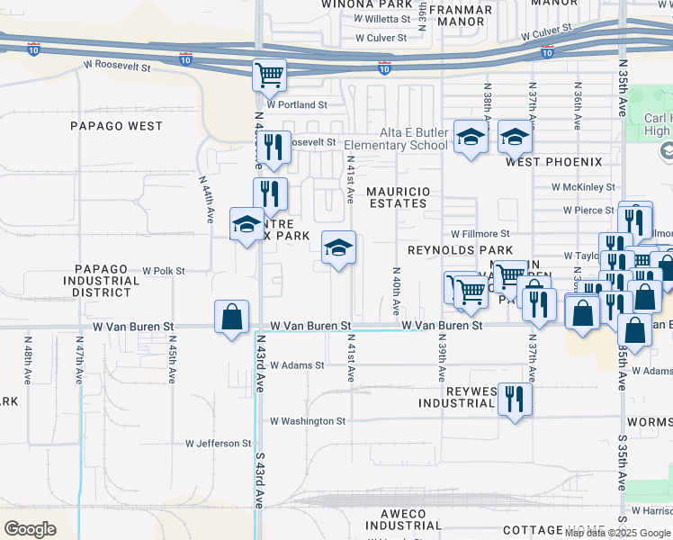 map of restaurants, bars, coffee shops, grocery stores, and more near 406 North 41st Avenue in Phoenix