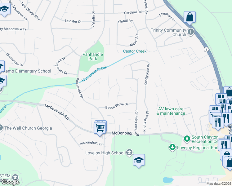 map of restaurants, bars, coffee shops, grocery stores, and more near 1565 Arcadia Court in Hampton