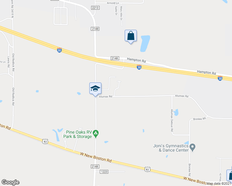 map of restaurants, bars, coffee shops, grocery stores, and more near 104 Marshall Ridge Drive in Texarkana