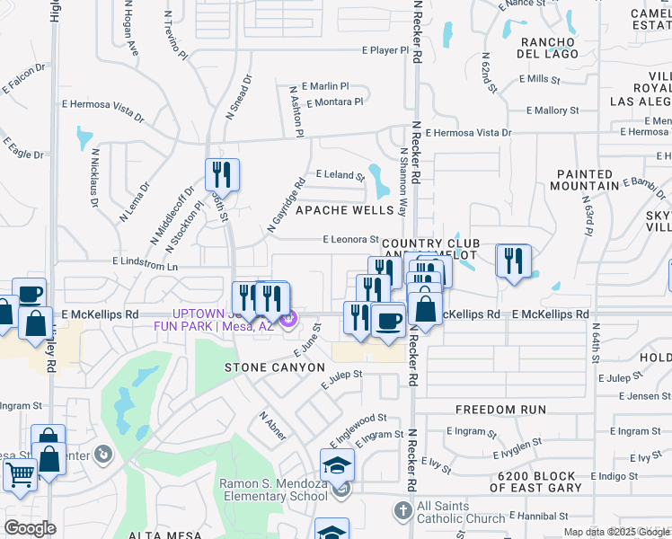 map of restaurants, bars, coffee shops, grocery stores, and more near 5830 East McKellips Road in Mesa