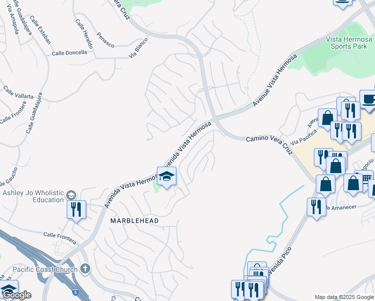 map of restaurants, bars, coffee shops, grocery stores, and more near 2438 Calle Aquamarina in San Clemente