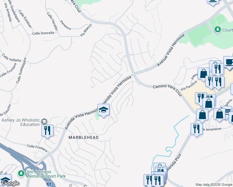 map of restaurants, bars, coffee shops, grocery stores, and more near 2438 Calle Aquamarina in San Clemente