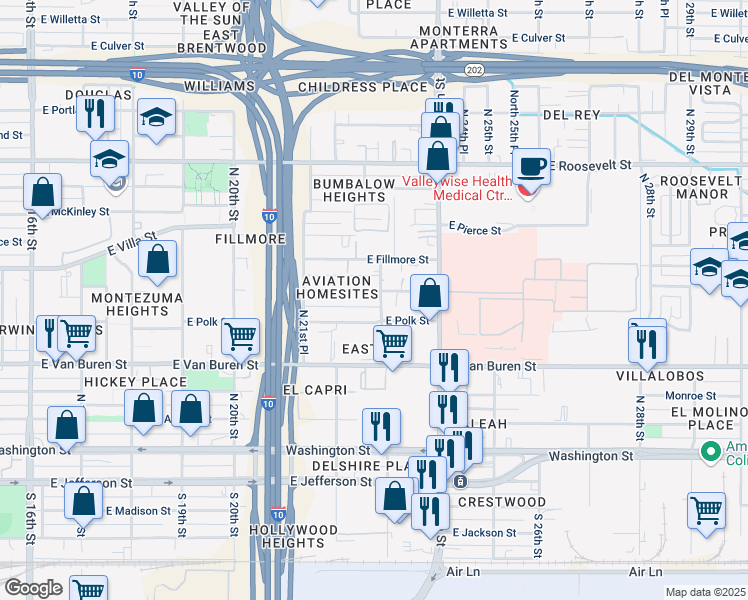 map of restaurants, bars, coffee shops, grocery stores, and more near 2226 East Polk Street in Phoenix
