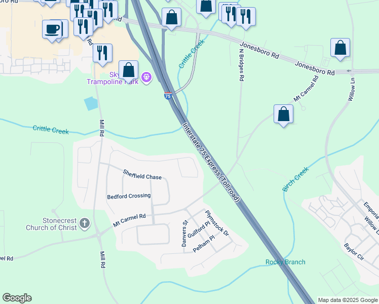 map of restaurants, bars, coffee shops, grocery stores, and more near 759 Hennepin Terrace in McDonough
