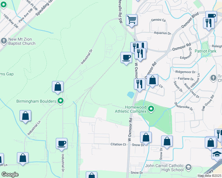 map of restaurants, bars, coffee shops, grocery stores, and more near 30 West Oxmoor Road in Birmingham