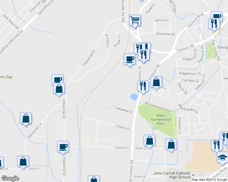 map of restaurants, bars, coffee shops, grocery stores, and more near 30 West Oxmoor Road in Birmingham