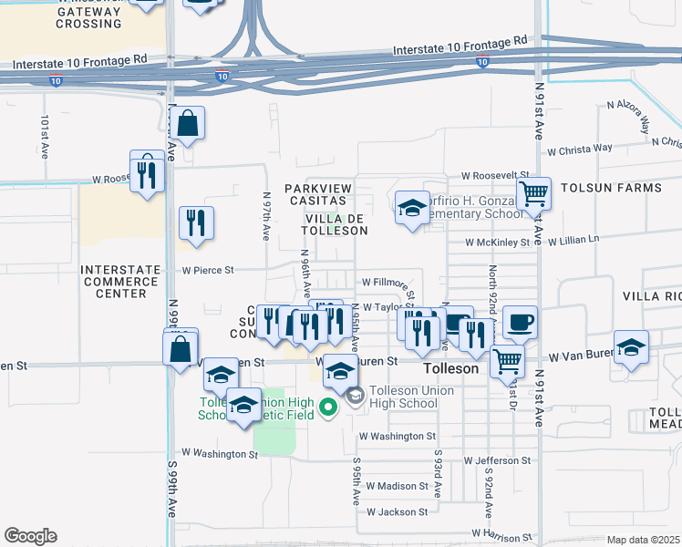 map of restaurants, bars, coffee shops, grocery stores, and more near 701 North 95th Circle in Tolleson