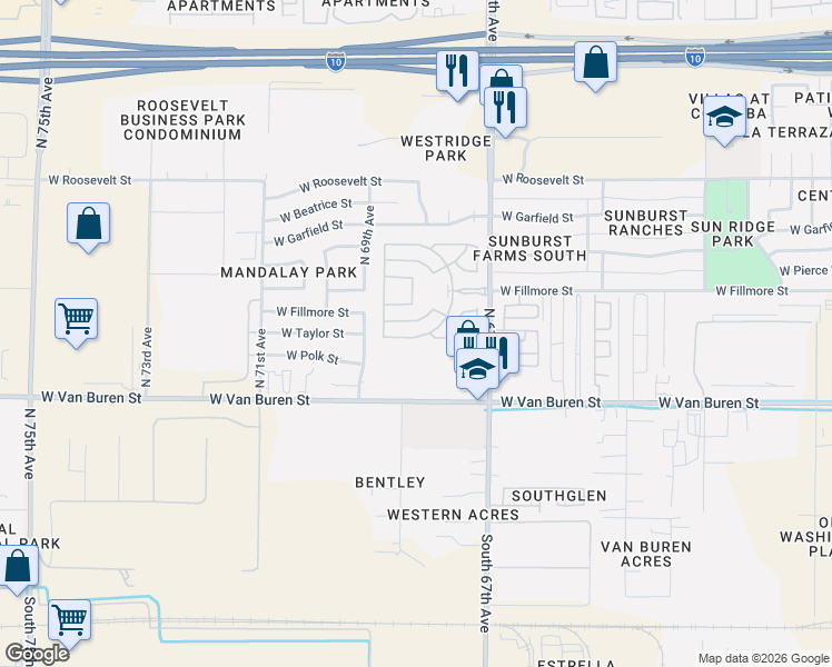 map of restaurants, bars, coffee shops, grocery stores, and more near 435 North 68th Drive in Phoenix