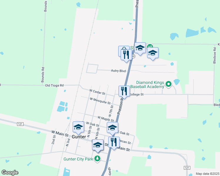 map of restaurants, bars, coffee shops, grocery stores, and more near 618 North 6th Street in Gunter