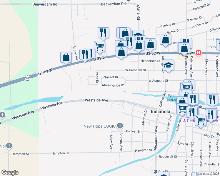 map of restaurants, bars, coffee shops, grocery stores, and more near 14-19 Morningside Drive in Indianola