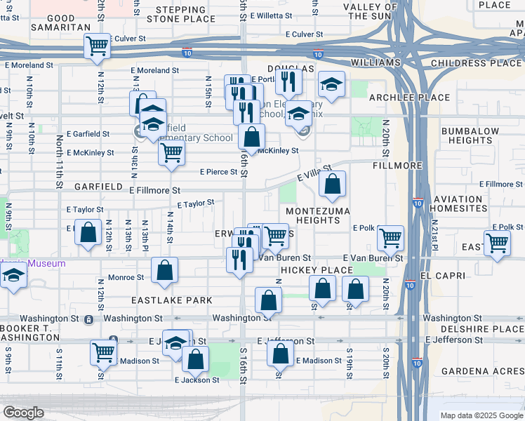 map of restaurants, bars, coffee shops, grocery stores, and more near 417 North 16th Street in Phoenix