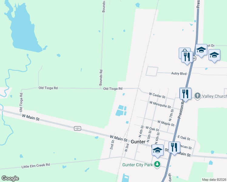 map of restaurants, bars, coffee shops, grocery stores, and more near 828 Old Tioga Road in Gunter