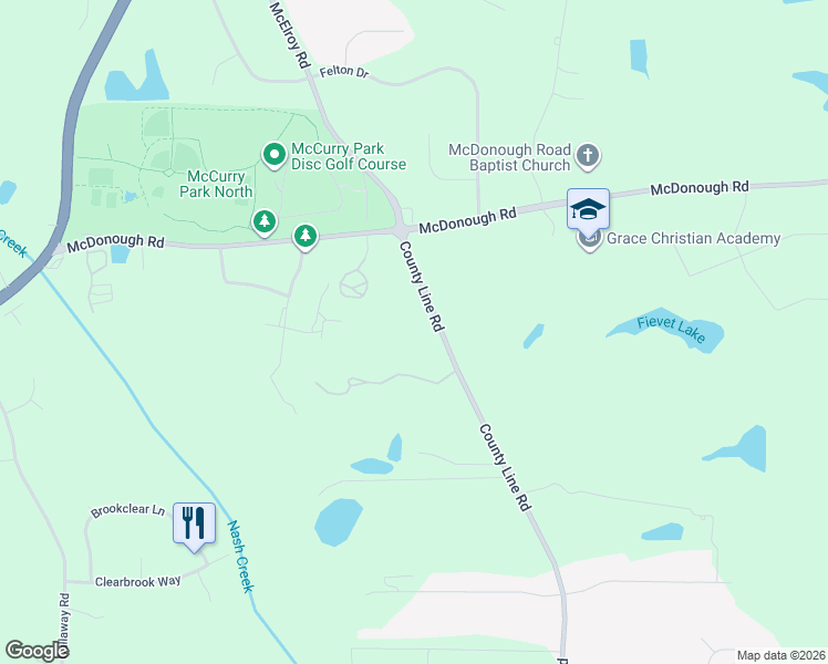 map of restaurants, bars, coffee shops, grocery stores, and more near 131 County Line Road in Fayetteville