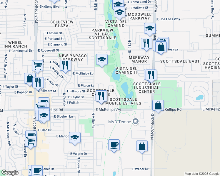 map of restaurants, bars, coffee shops, grocery stores, and more near Unnamed Road in Scottsdale