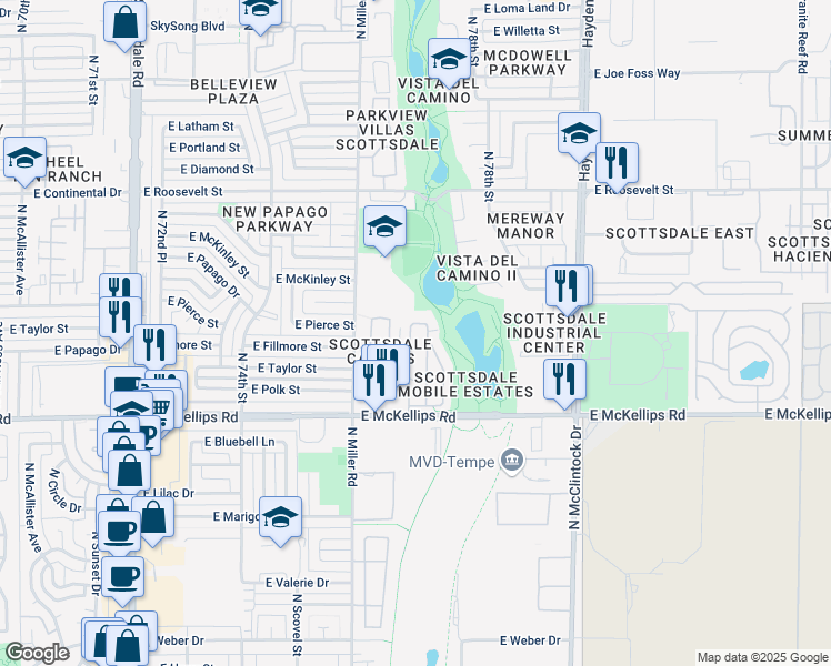 map of restaurants, bars, coffee shops, grocery stores, and more near Unnamed Road in Scottsdale