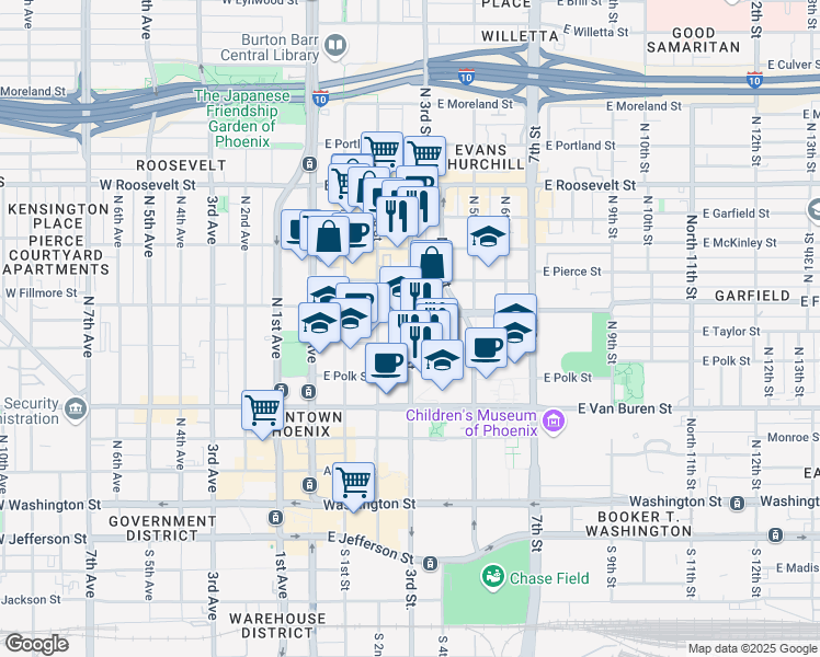 map of restaurants, bars, coffee shops, grocery stores, and more near 550 North 3rd Street in Phoenix