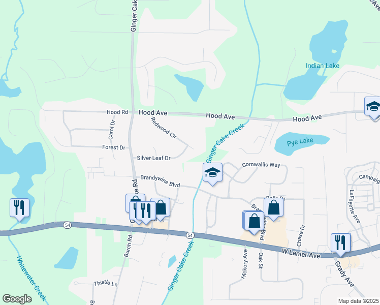 map of restaurants, bars, coffee shops, grocery stores, and more near 160 Redwood Circle in Fayetteville