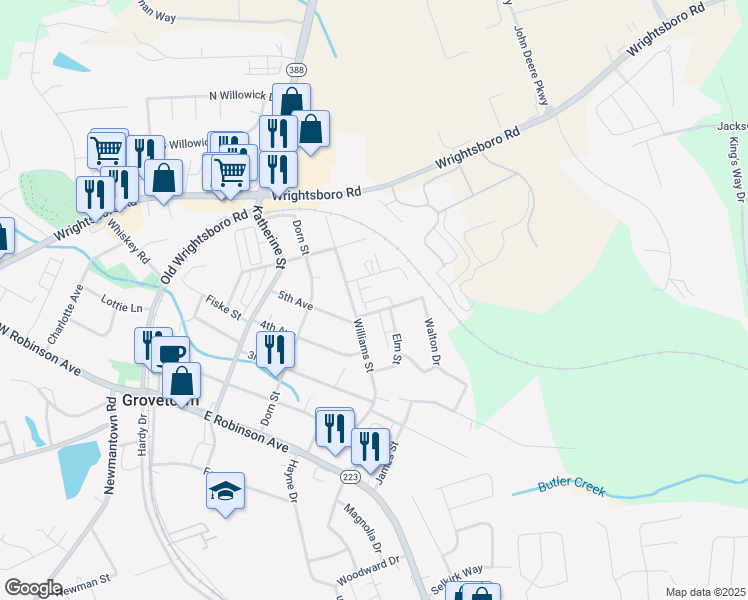 map of restaurants, bars, coffee shops, grocery stores, and more near 906 outlook drive in Grovetown