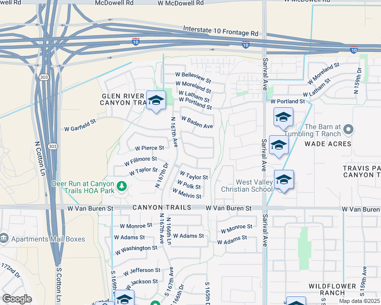 map of restaurants, bars, coffee shops, grocery stores, and more near 16671 West McKinley Street in Goodyear