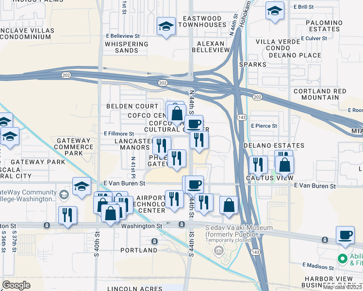 map of restaurants, bars, coffee shops, grocery stores, and more near 432 North 44th Street in Phoenix