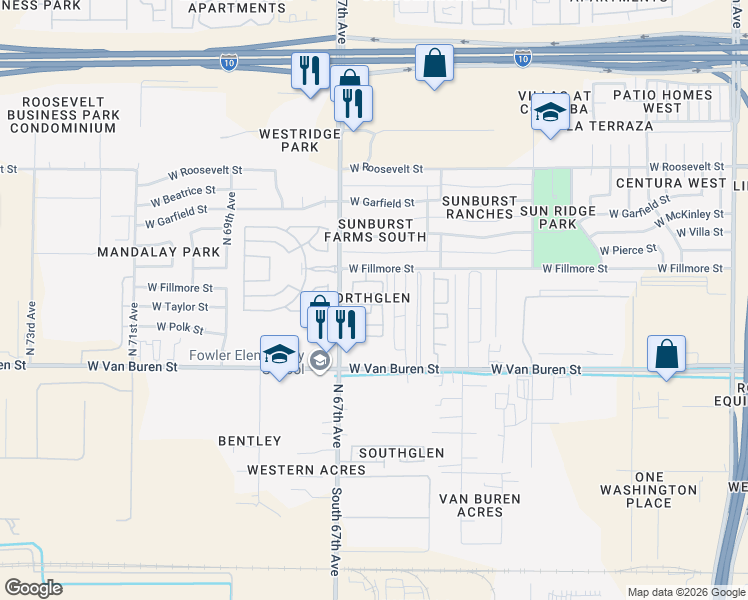 map of restaurants, bars, coffee shops, grocery stores, and more near 6618 West Taylor Street in Phoenix