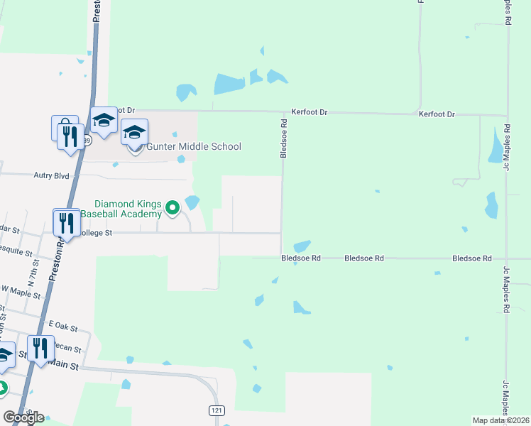 map of restaurants, bars, coffee shops, grocery stores, and more near 518 East College Street in Gunter